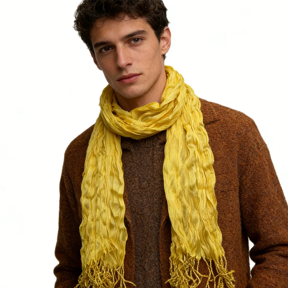 2pcs Sunshine Yellow Crinkle Blend Scarf,Beach Vacation For Women Men