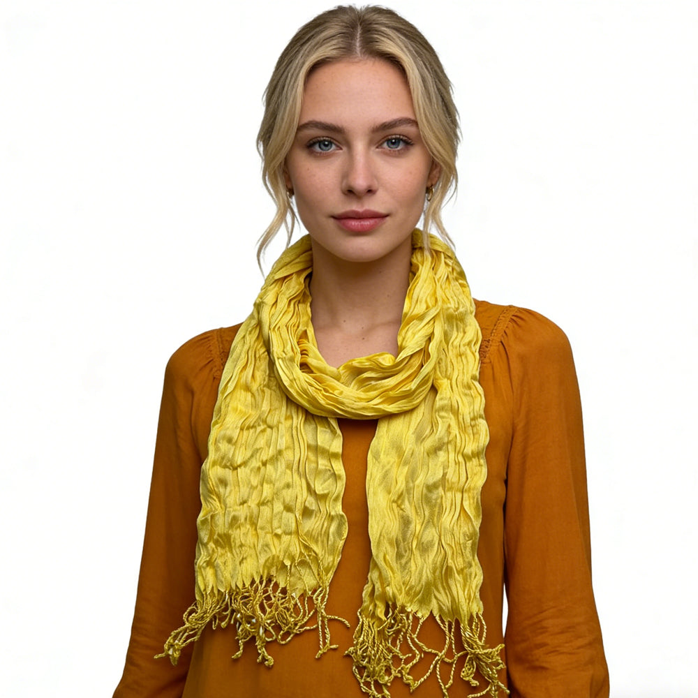 2pcs Sunshine Yellow Crinkle Blend Scarf,Beach Vacation For Women Men