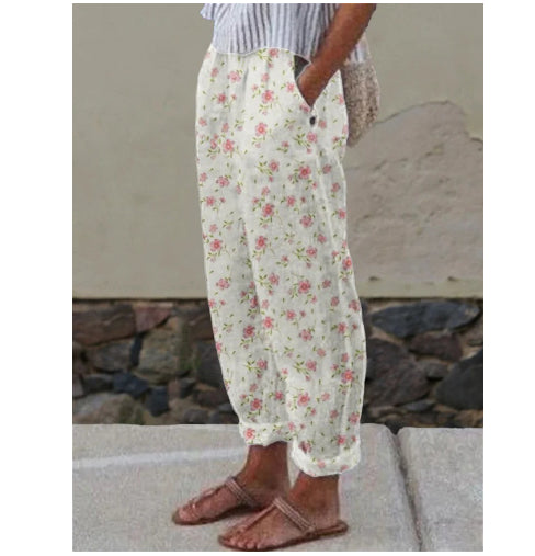 Womens Summer Comfortable Casual Loose-Fit Pants With Pockets