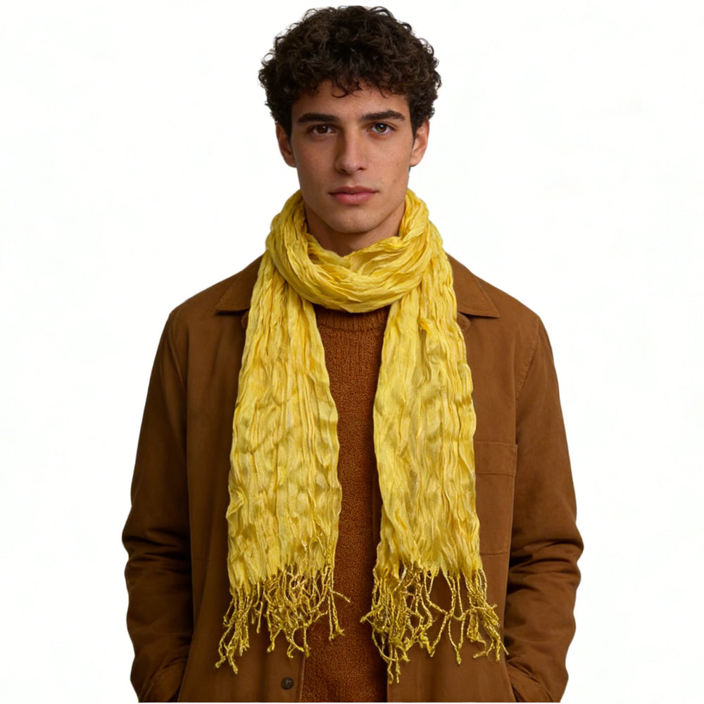 2pcs Sunshine Yellow Crinkle Blend Scarf,Beach Vacation For Women Men