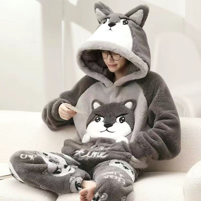Mens Thickened Cartoon Plus-Size Pajama Set