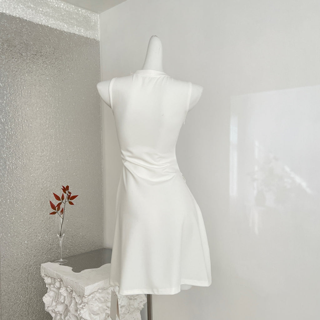 White Lace Openwork Design Sleeveless Dress Skirt