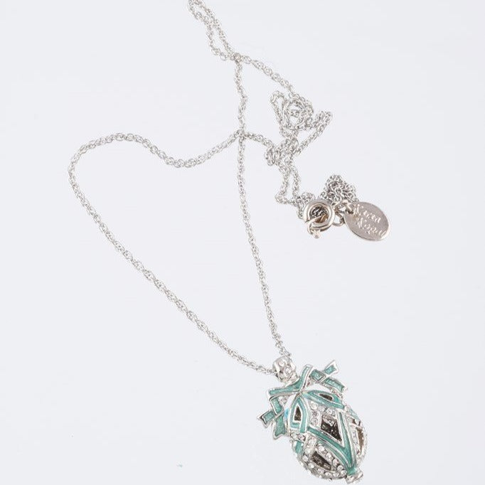 Silver & Light Green Egg Pendant Necklace