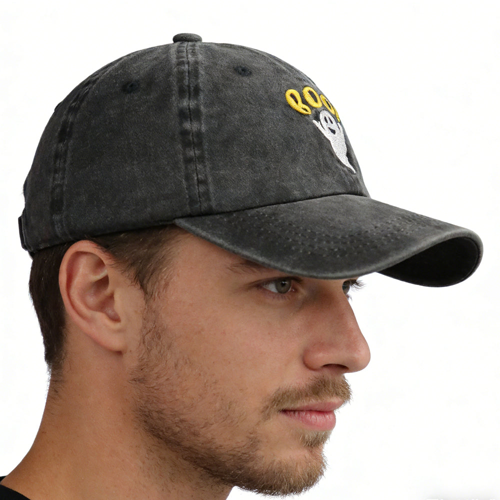 2pcs Cute Spooky BOO Cap For Women Men, Adjustable Embroidered Wash Cotton Baseball Cap