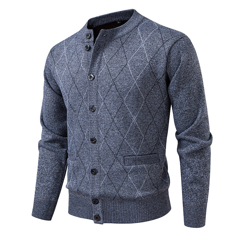 Fleece-lined Knit Sweater In Gray Wine Red Navy Blue And Camel