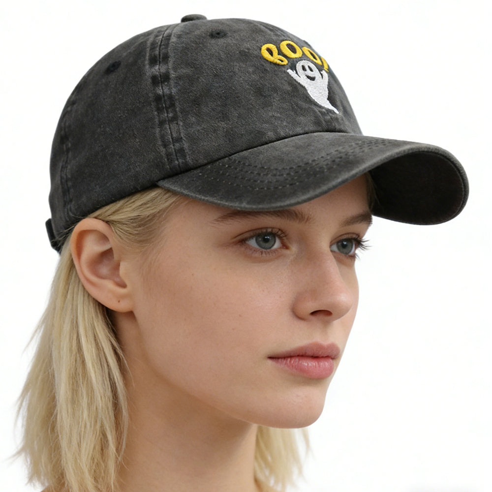2pcs Cute Spooky BOO Cap For Women Men, Adjustable Embroidered Wash Cotton Baseball Cap
