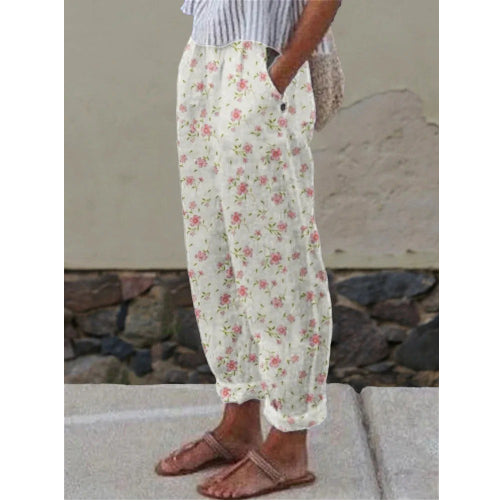 Womens Summer Comfortable Casual Loose-Fit Pants With Pockets