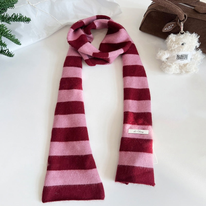Wool Knitted Narrow Striped All-match Neck Warmer