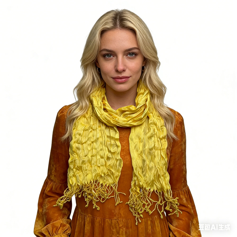 2pcs Sunshine Yellow Crinkle Blend Scarf,Beach Vacation For Women Men
