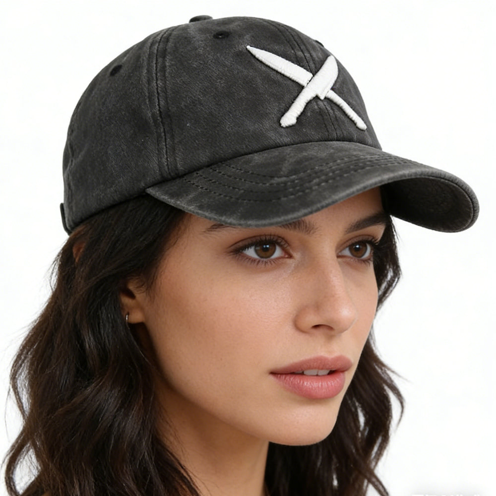 2pcs Knives Black Hat For Women Men, Adjustable Baseball Cap