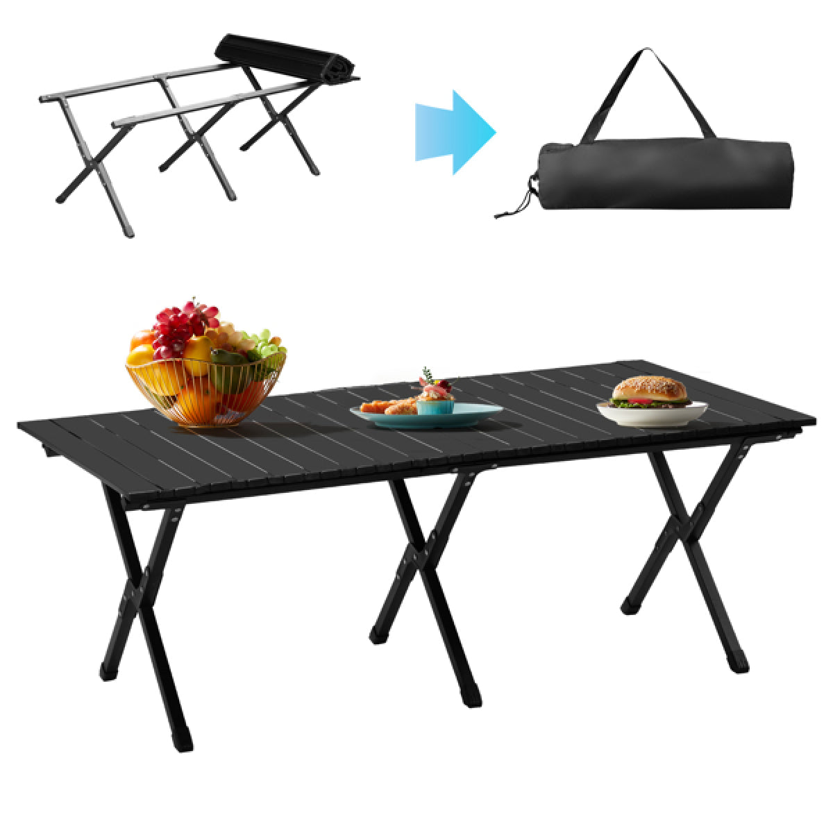 Black Camping Roll Table for Camping & Picnics