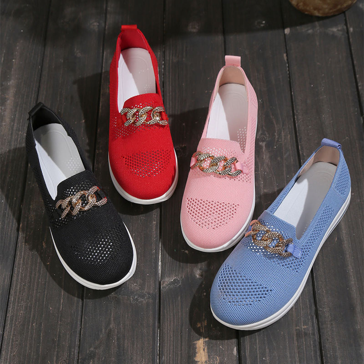 Metal Chain Wedge Platform Lightweight Mesh Surface Casual Pumps Women Shoes