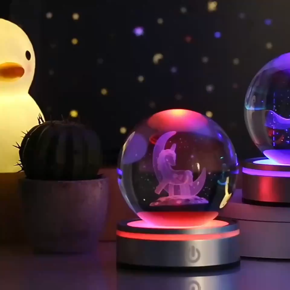 Creative 3D Inner Carving Luminous Crystal Ball Colorful Gradient