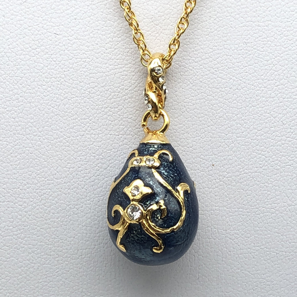 Blue & Gold Egg Pendant Necklace