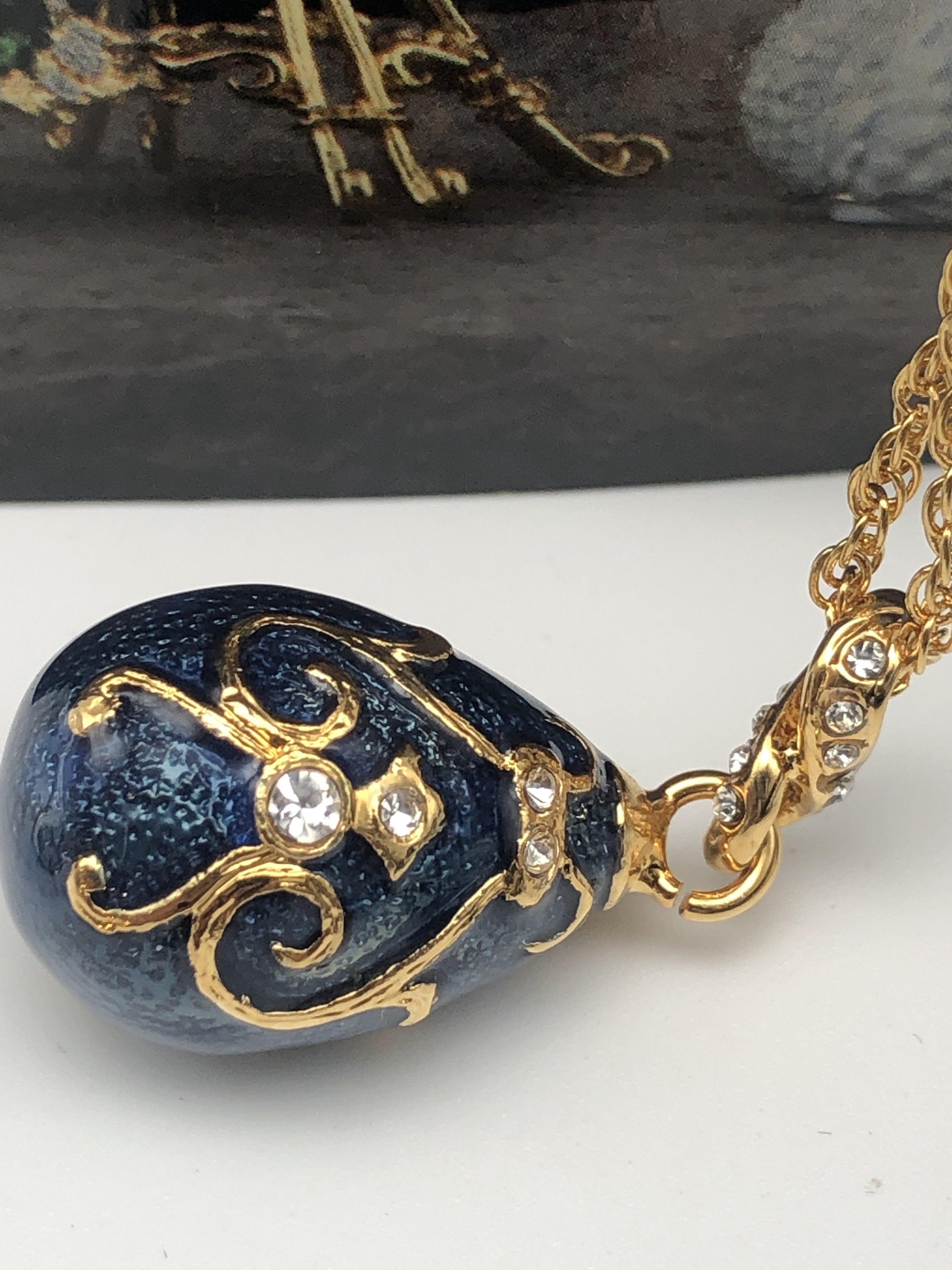 Blue & Gold Egg Pendant Necklace