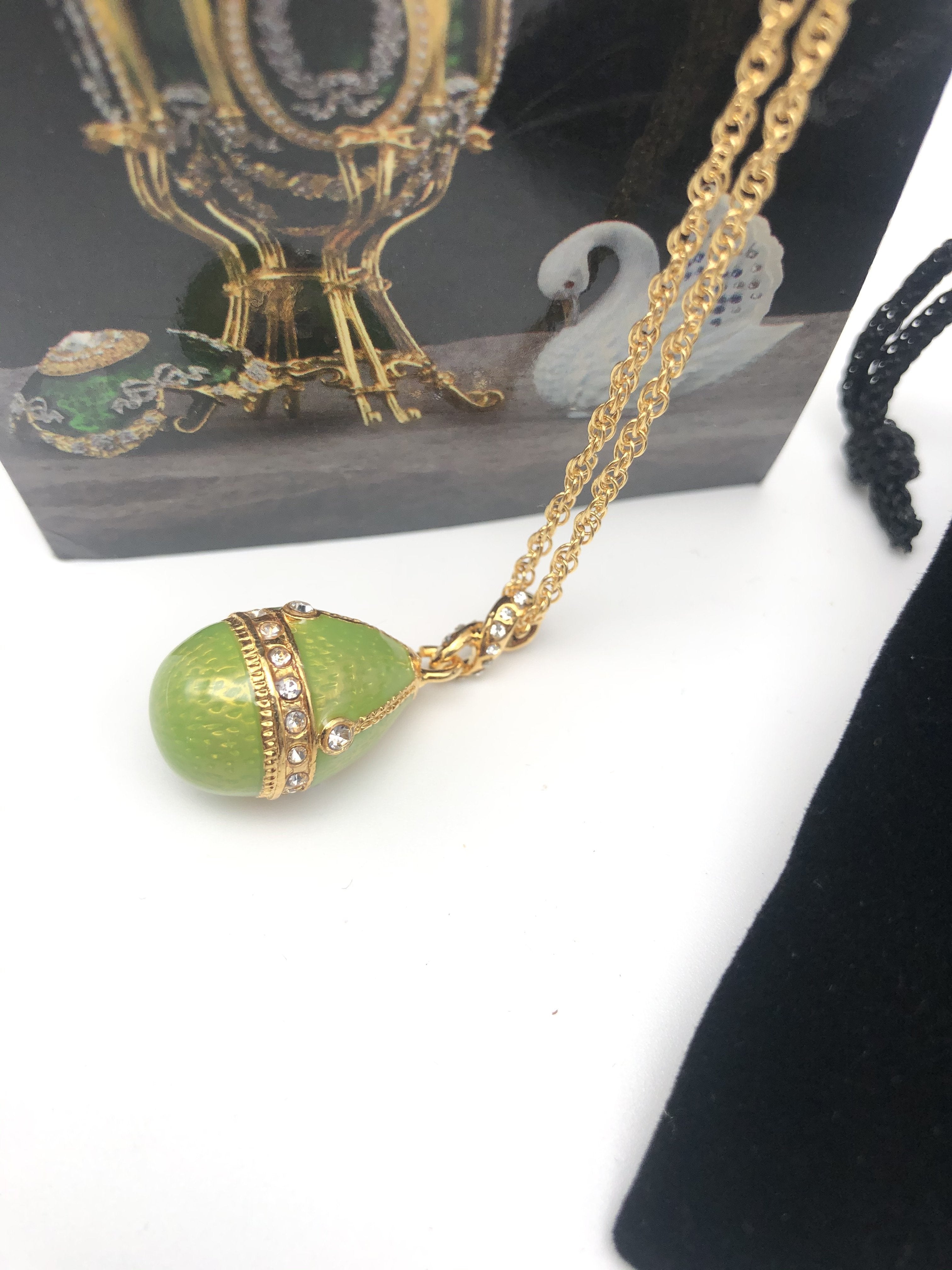 Gold & Green Egg Pendant Gold Necklace