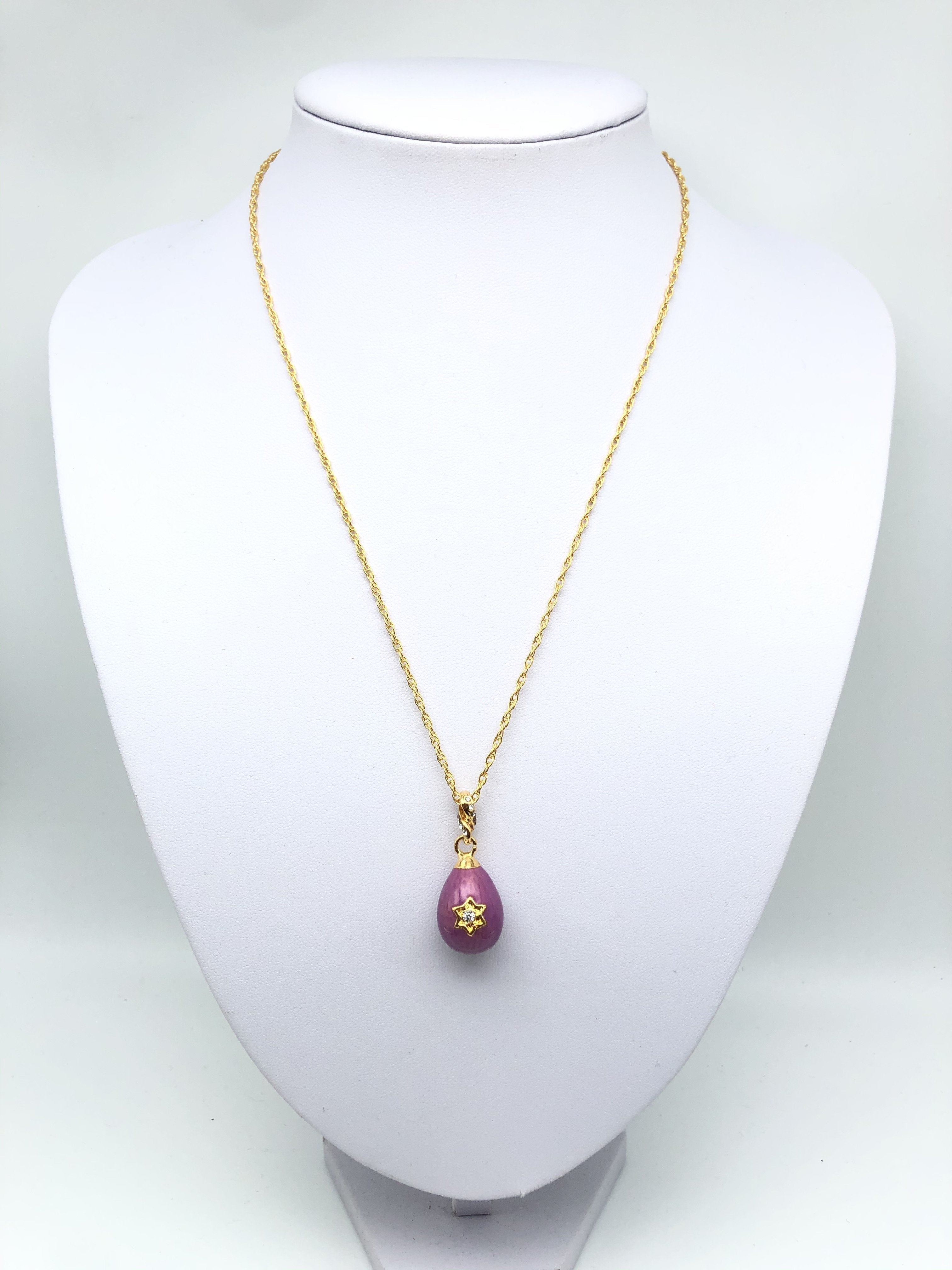 Purple Egg Star of David Pendant Gold Necklace