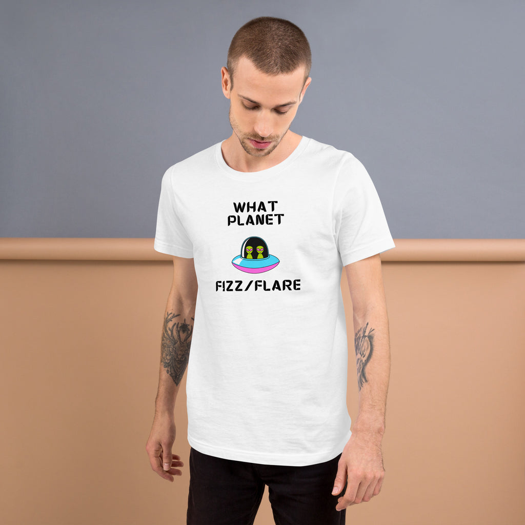 Unisex T shirt featuring playful graphic with aliens and text, perfect for casual wear and fun outings.