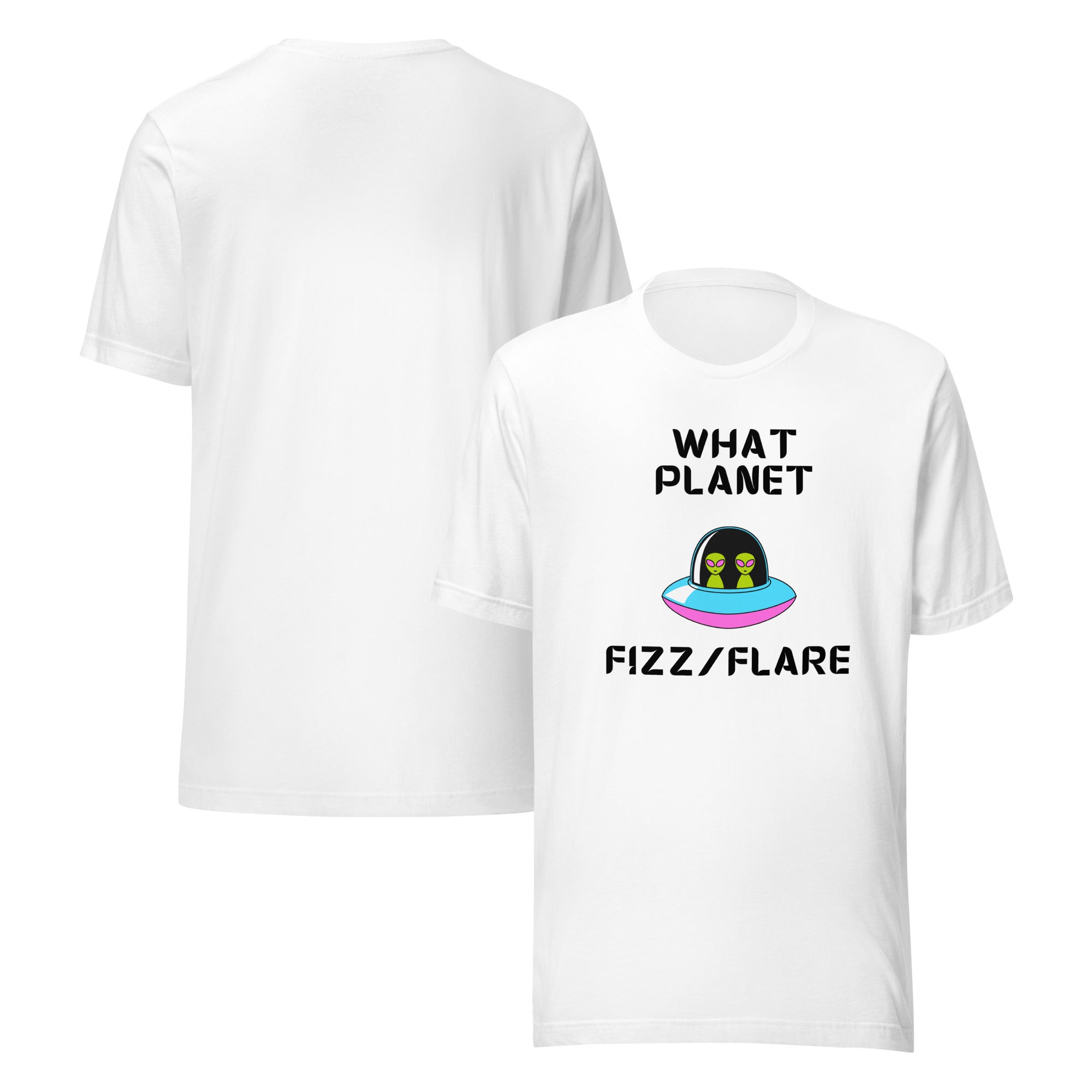 Unisex T shirt featuring whimsical aliens in a spaceship, perfect for casual outings and everyday wear.