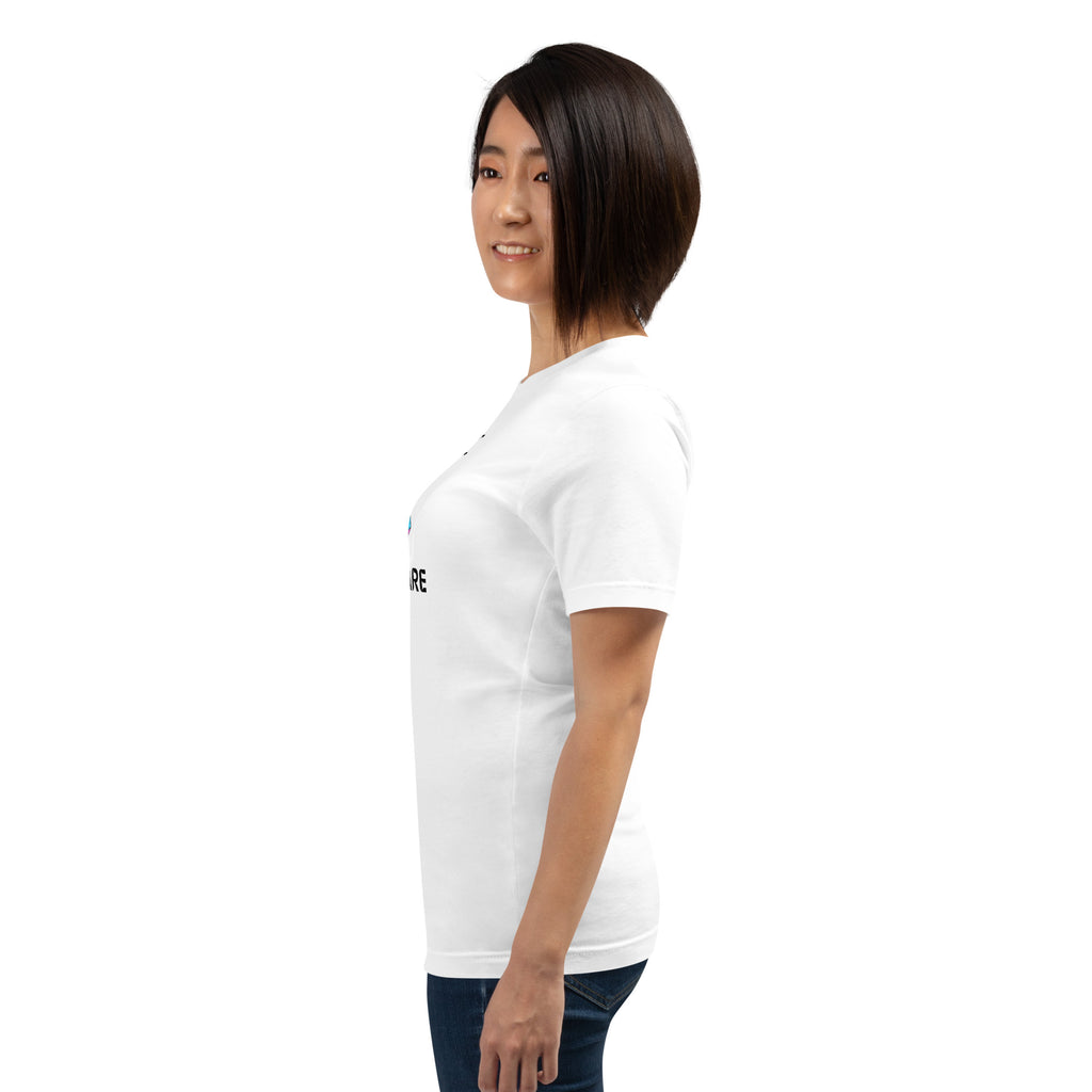 Unisex T shirt displayed on a side view model, showcasing its comfortable fit and casual style.