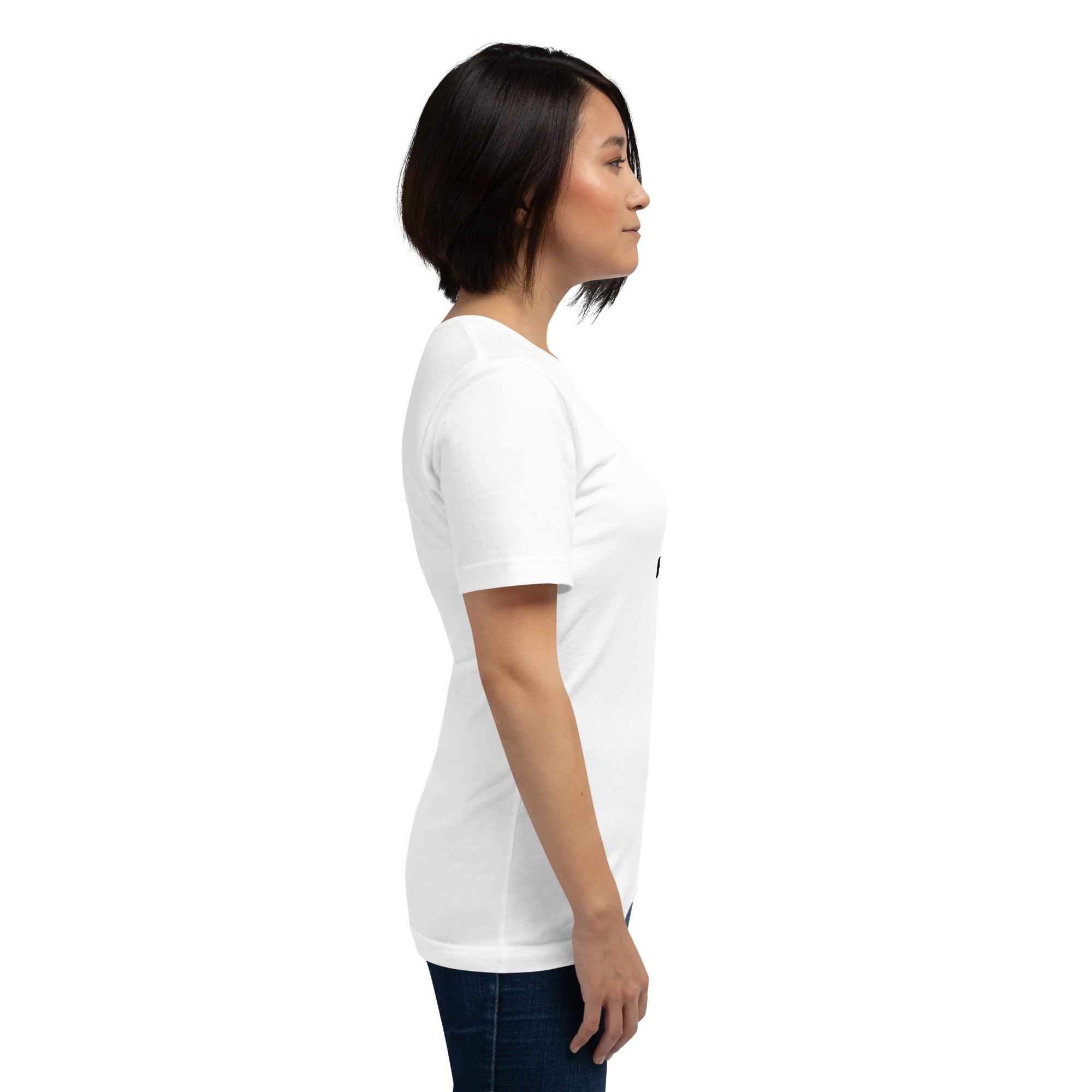 Unisex T shirt shown from the side, demonstrating its soft cotton fabric and comfortable fit for everyday wear.